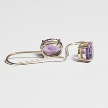 Load image into Gallery viewer, Purple Amethyst Silver Oval Cut Tara Hook Earrings