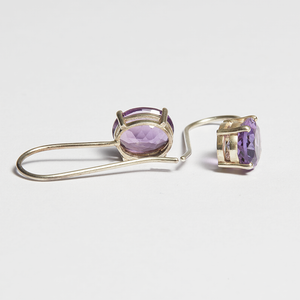 Purple Amethyst Silver Oval Cut Tara Hook Earrings