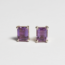 Load image into Gallery viewer, Purple Amethyst Silver Emerald Cut Sofia Stud Earrings