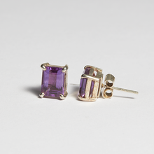 Load image into Gallery viewer, Purple Amethyst Silver Emerald Cut Sofia Stud Earrings