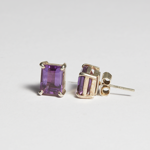 Purple Amethyst Silver Emerald Cut Sofia Stud Earrings