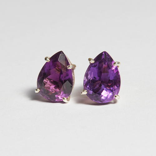 Purple Amethyst Silver Pear Cut Sofia Stud Earrings