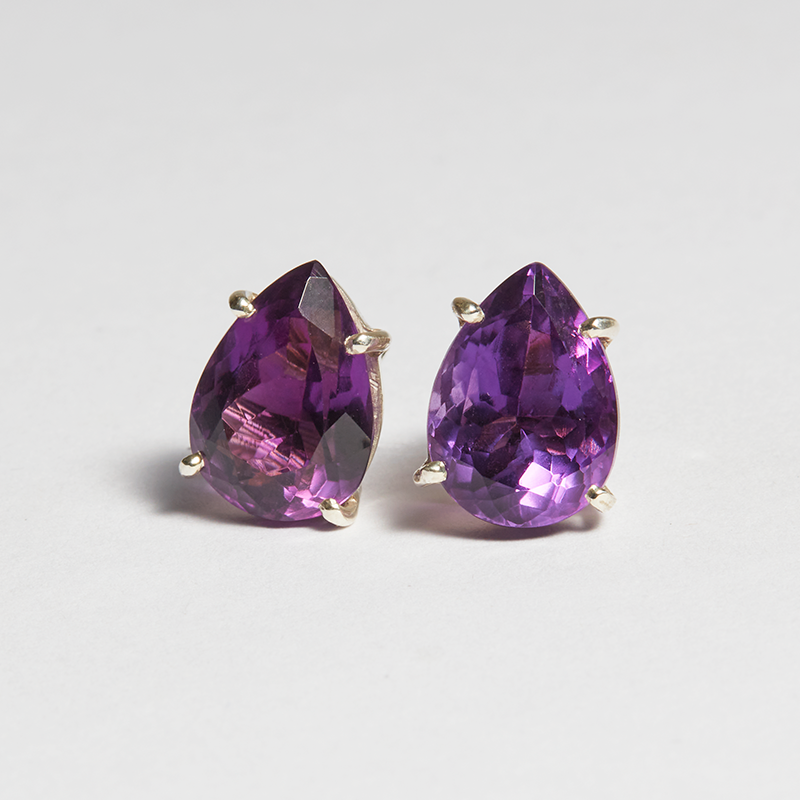 Purple Amethyst Silver Pear Cut Sofia Stud Earrings