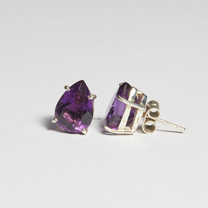 Purple Amethyst Silver Pear Cut Sofia Stud Earrings