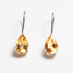 Yellow Citrine Silver Pear Cut Tara Hook Earrings