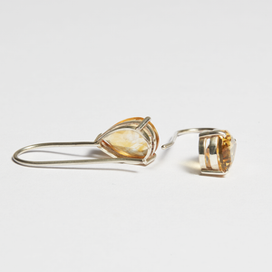 Yellow Citrine Silver Pear Cut Tara Hook Earrings