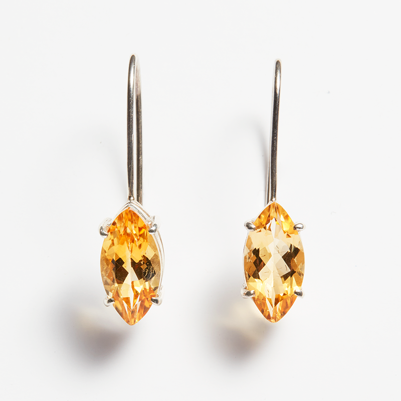 Yellow Citrine Silver Marquise Cut Tara Hook Earrings