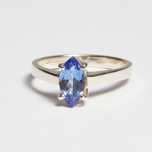 Blue Tanzanite Silver Marquise Cut Ring (1.23ct - 1.56ct)